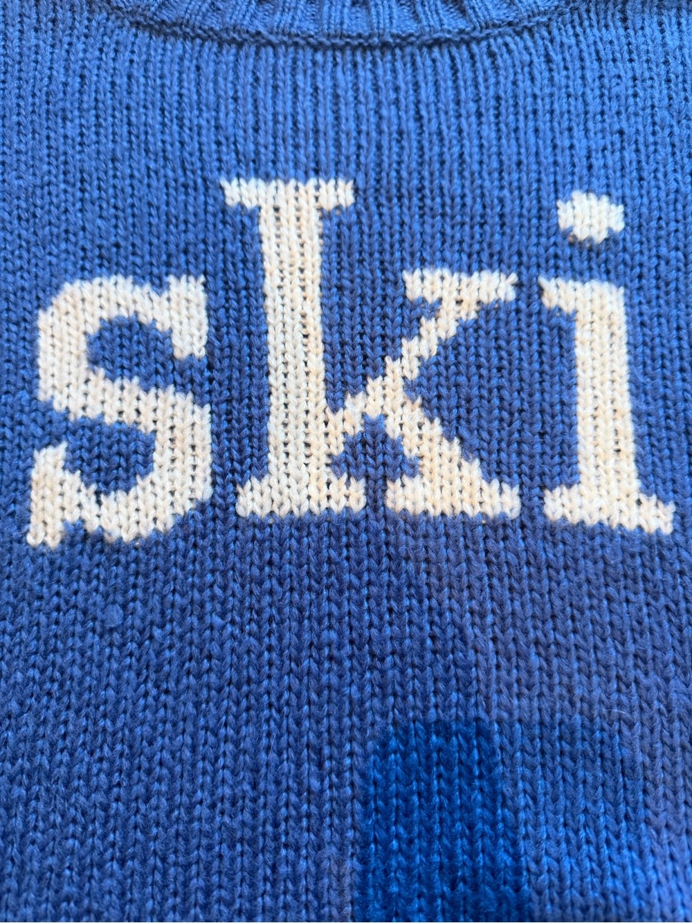 Wooden Ships Blue Crewneck Sweater with White 'Ski' Logo